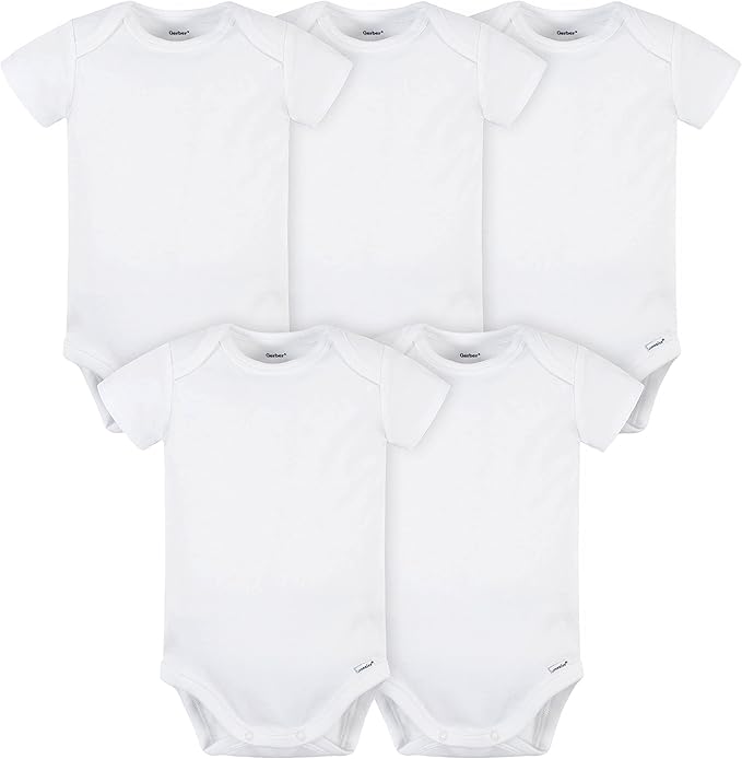 5-Pack White Premium Short Sleeve Onesies® Bodysuits