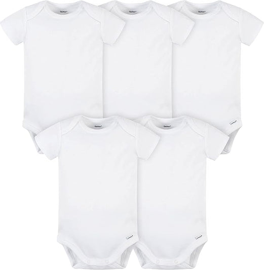 5-Pack White Premium Short Sleeve Onesies® Bodysuits