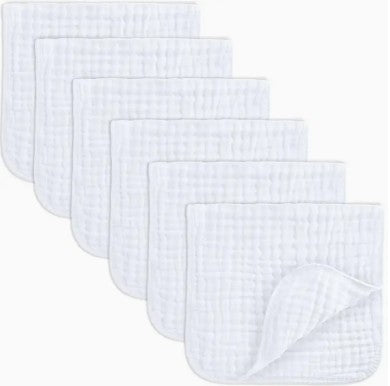 Muslin Burp Cloths By Comfy Cubs - White (Pack of 6)
