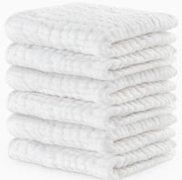 Baby Washcloths 100% Muslin Cotton By Comfy Cubs - White (Pack of 6)