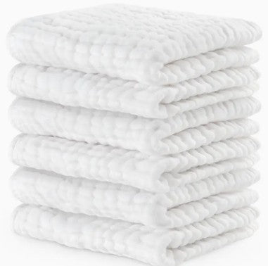 Baby Washcloths 100% Muslin Cotton By Comfy Cubs - White (Pack of 6)